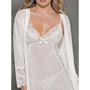 White 3Pc Peignoir Lingerie Set Womens Plus Size 1X Robe, Chemise, and Panty